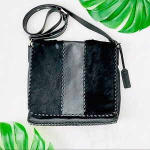 Aqua Madonna black calf hair crossbody handbag